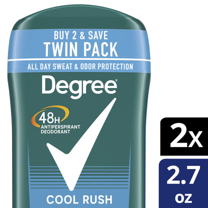 Degree Men Original Antiperspirant Deodorant Cool Rush Mens Deodorant Stick 48-Hour Odor Protection 2.7 oz, 2 Count