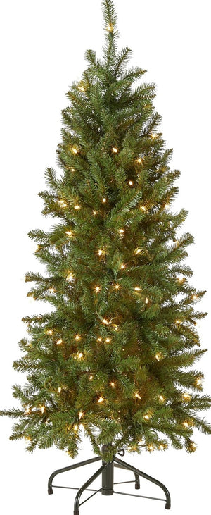 National Tree Company Artificial Pre-Lit Slim Christmas Tree, Green, Kingswood Fir, White Lights, Includes Stand, 4.5 Feet