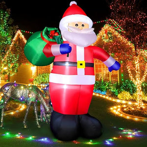 8 FT Christmas Inflatable Santa Claus Outdoor Decorations, Blow up Santa Claus with Gift Bag, Giant Santa Carrying Present Sack, Xmas Decor for Yard Garden Lawn, Built-in LED Lights, IP44 Waterproof