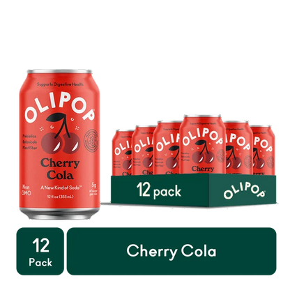 OLIPOP Prebiotic Soda, Cherry Cola, 12 fl oz, 12 Pack