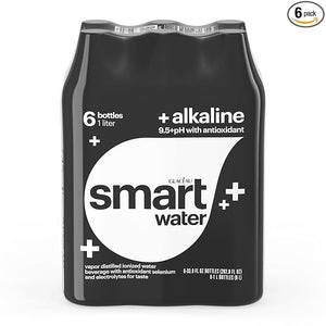 smartwater alkaline with antioxidant ionized electrolyte vapor-distilled water bottles, 1L, 6 pack