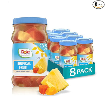 Dole Fruit Jars, Tropical Fruit in 100% Fruit Juice, Pineapple & Papaya, Gluten Free, Pantry Staples, 23.5 Oz Resealable Jars, 8 Count