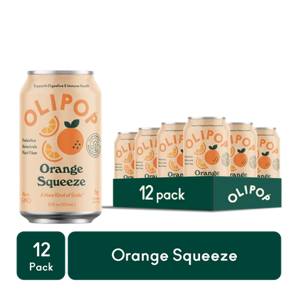 OLIPOP Prebiotic Soda, Orange Squeeze, 12 fl oz, 12 Pack