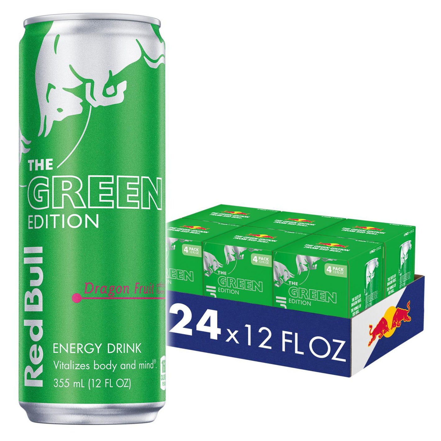 Red Bull Green Edition Dragon Fruit Energy Drink, 12 fl oz, 6 Packs of 4 Cans