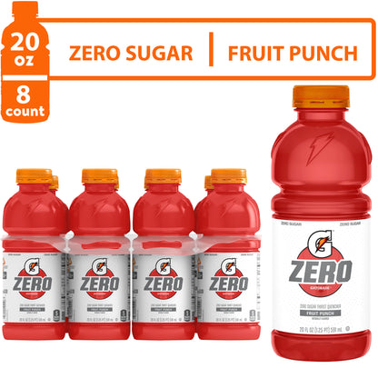 Gatorade G Zero Sugar Fruit Punch Thirst Quencher Sports Drink, 20 oz, 8 Pack Bottles