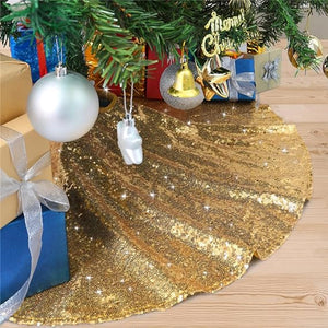 48 Inch Gold Xmas Tree Skirt Christmas Decorations Sequin Tree Skirt Cover New Year Party Indoor Holiday Tree Ornaments
