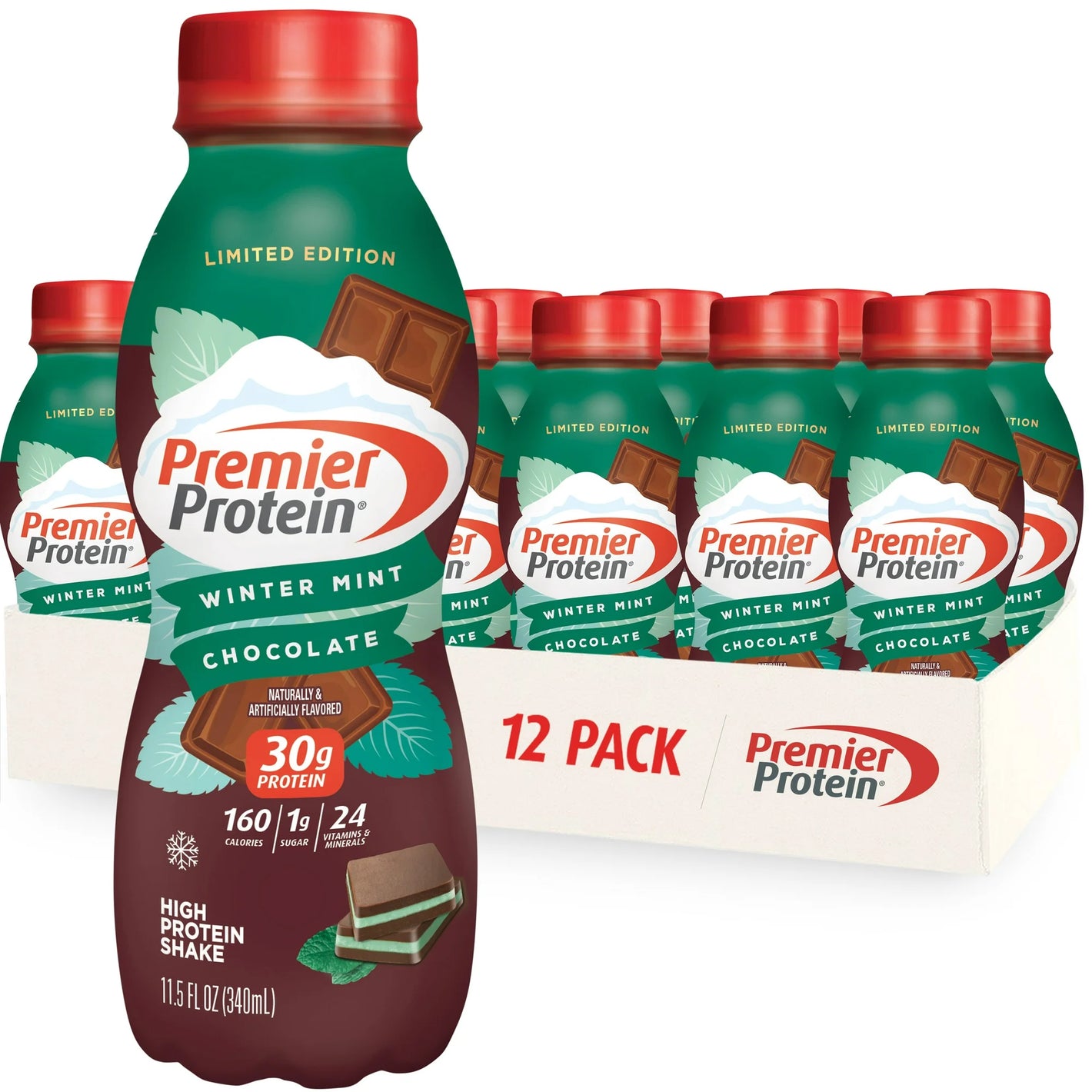 Premier Protein Shake, Winter Mint Chocolate Limited Time, 30g Protein, 11.5 fl oz, 12 Ct