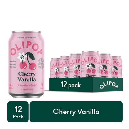 OLIPOP Prebiotic Soda, Cherry Vanilla, 12 fl oz, 12 Pack