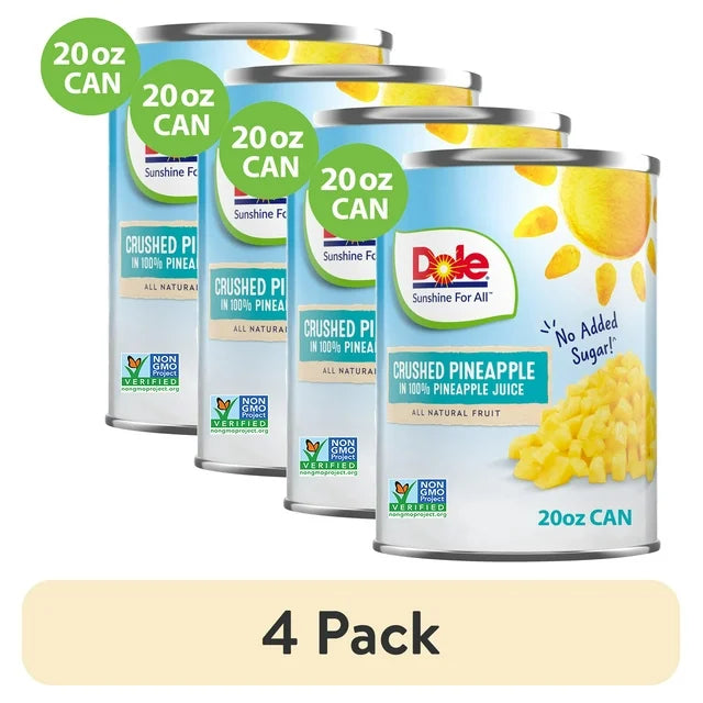 (4 pack) Dole Crushed Pineapple in 100% Pineapple Juice, 20 oz Can