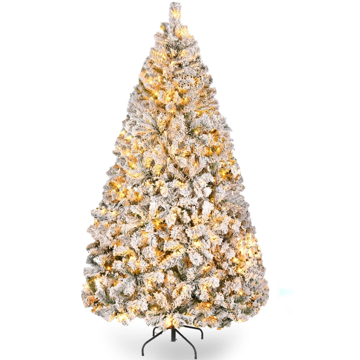 HONGGE 6ft Pre-Lit Holiday Christmas Tree w/ Snow Flocked Branches, 250 Warm White Lights