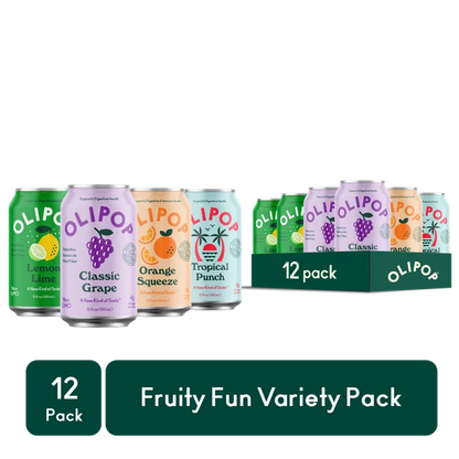 OLIPOP Prebiotic Soda, Fruity Fun Variety Pack, 12 fl oz, 12 Pack
