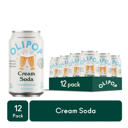 OLIPOP Prebiotic Soda, Cream Soda, 12 fl oz, 12 Pack