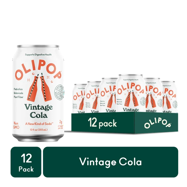 OLIPOP Prebiotic Soda, Vintage Cola, 12 fl oz, 12 Pack