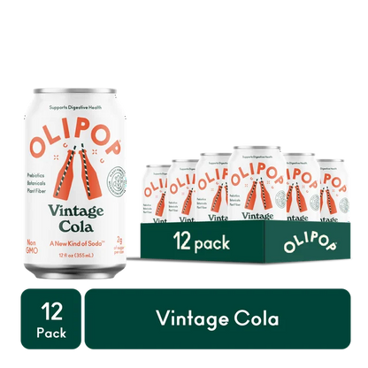 OLIPOP Prebiotic Soda, Vintage Cola, 12 fl oz, 12 Pack