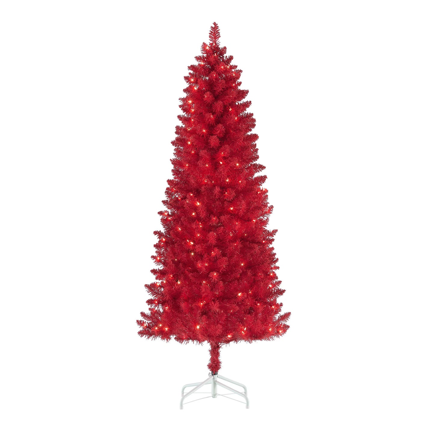 Holiday Time 6.5ft Red Flocked Pine Christmas Tree with 200 Clear Lights