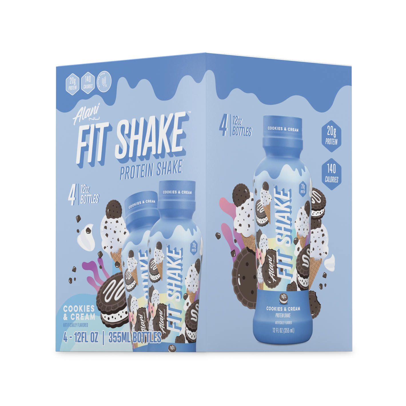 Alani Nu, Fit Shake, Protein Shake, Cookies and Cream, 20 Grams, 12oz, 4 Pk