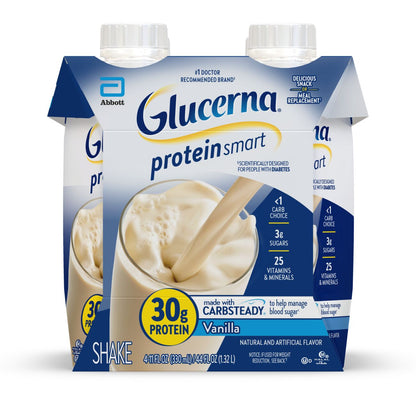 Glucerna Protein Smart Diabetic Shake, Vanilla, 11 fl oz carton, 4 Count