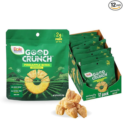 Dole Good Crunch Pineapple Dried Fruit Bites, Gluten Free & Vegan Snack, 0.5 Ounce (Pack of 12)