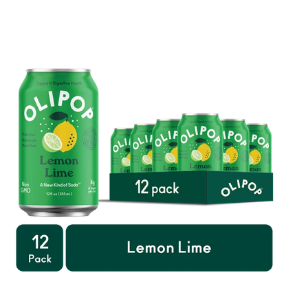 OLIPOP Prebiotic Soda, Lemon Lime, 12 fl oz, 12 Pack