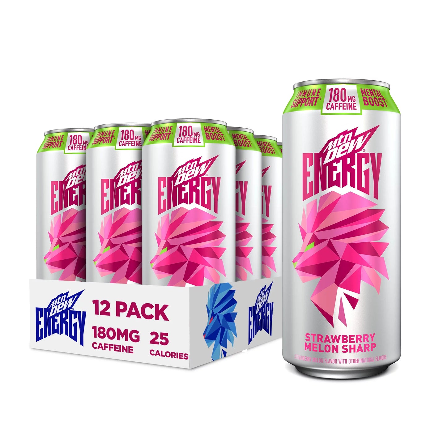 MTN DEW ENERGY, Strawberry Melon Sharp Energy Drink, 16 oz, 12 Pack Cans (Packaging May Vary)