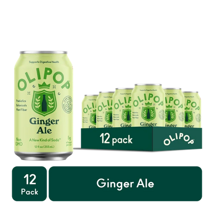 OLIPOP Prebiotic Soda, Ginger Ale, 12 fl oz, 12 Pack