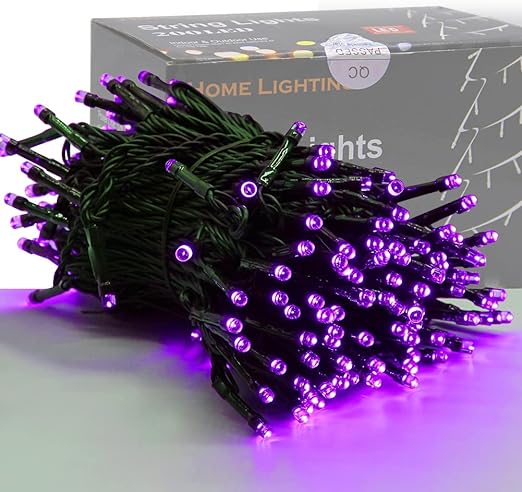 66ft Halloween & Christmas Fairy Lights, 200 LED Purple String Lights - 8 Modes, Indoor/Outdoor Decoration