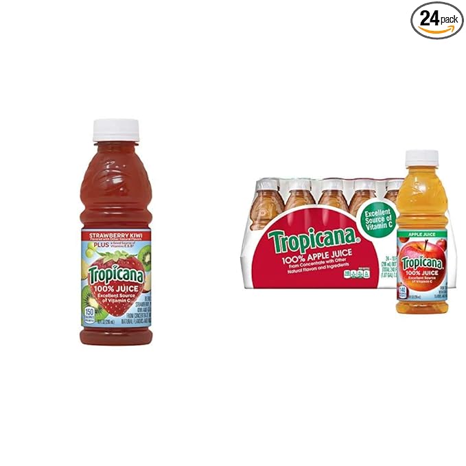 Tropicana Strawberry Kiwi Juice, 15-pack, 10 oz & Apple Juice, 24-pack, 10 oz.