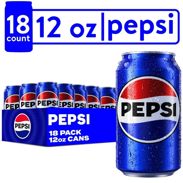 Pepsi Cola Soda Pop, 12 Oz cans, 18 Pack