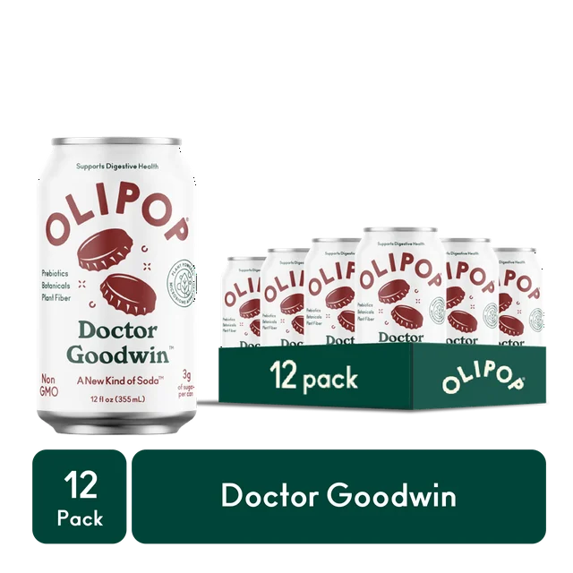 OLIPOP Prebiotic Soda, Doctor Goodwin, 12 fl oz, 12 Pack