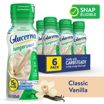 Glucerna Hunger Smart Diabetic Protein Shake, Classic Vanilla, 10 fl oz Bottle, 6 Count