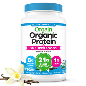 Orgain Organic Plant Based Protein + Superfoods Powder, Vanilla Bean, 21g Protein, 2.02 lb