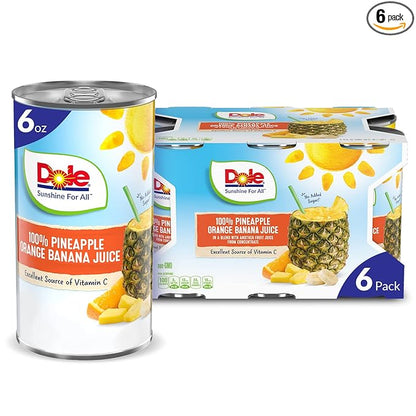 Dole, 100% Pineapple Orange Banana Juice, 6 Oz, 6 Ct