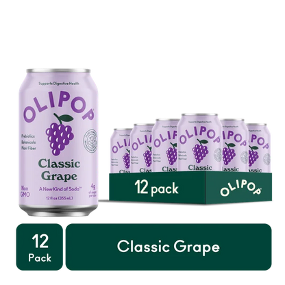 OLIPOP Prebiotic Soda, Classic Grape, 12 fl oz, 12 Pack