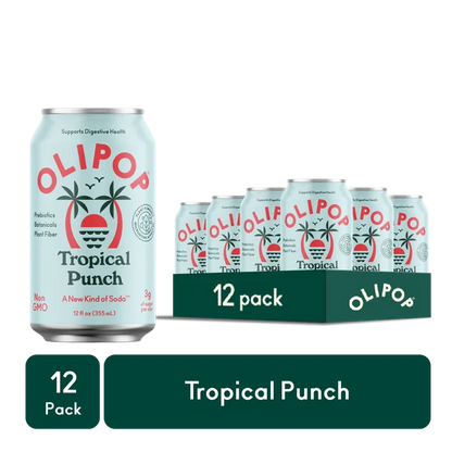 OLIPOP Prebiotic Soda, Tropical Punch, 12 fl oz, 12 Pack