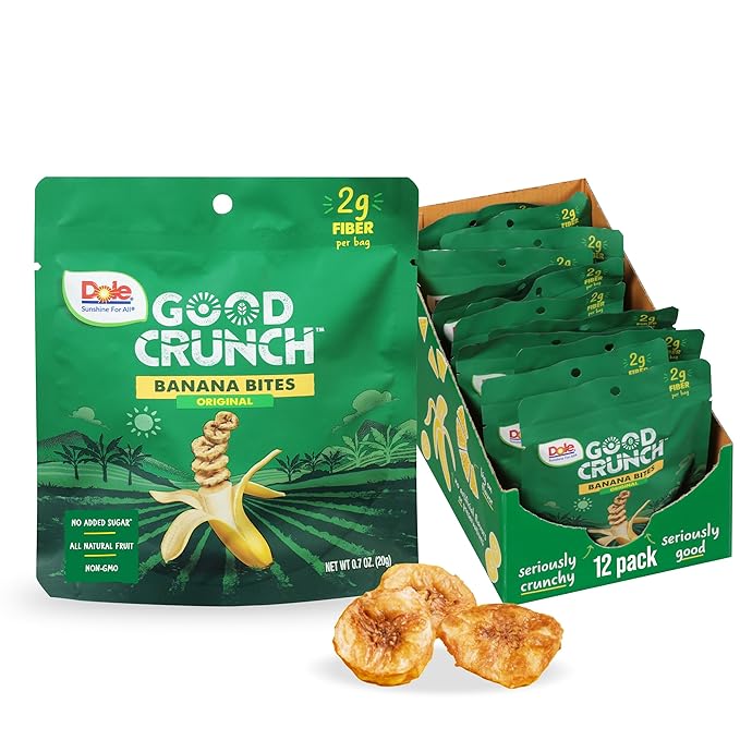 Dole Good Crunch Banana Dried Fruit Bites, Gluten Free & Vegan Snack, 0.7oz Bags (Pack of 12)