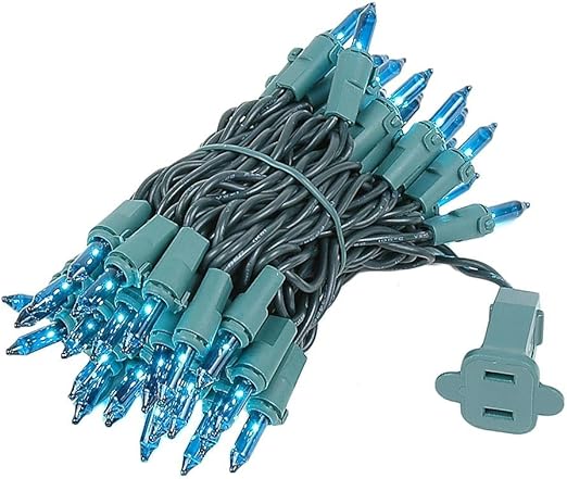 Novelty Lights 50 Light Teal Christmas Mini String Light Set, Green Wire, Indoor/Outdoor UL Listed, 11' Long