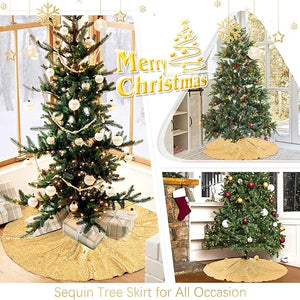 48 Inch Gold Xmas Tree Skirt Christmas Decorations Sequin Tree Skirt Cover New Year Party Indoor Holiday Tree Ornaments
