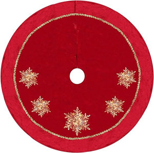 DAVID ROCCO Big Christmas Tree Skirt: 50 Luxury Red Gold with Glistening Snowflake