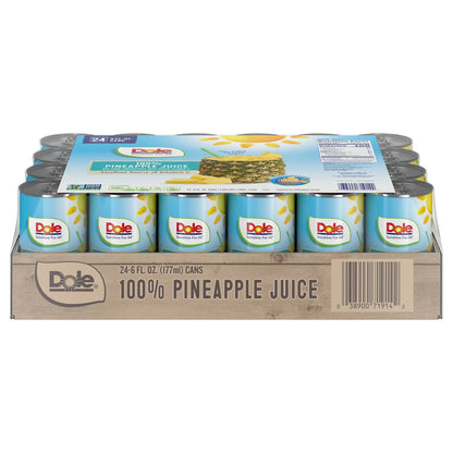 (24 Cans) Dole All Natural 100% Pineapple Juice, 6 fl oz Can