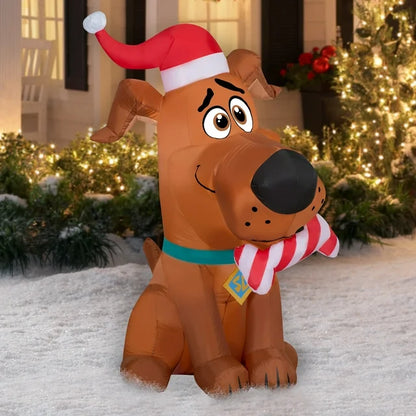 Airblown Inflatables 5 Foot Christmas Puppy SCOOB with Peppermint Bone WB