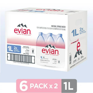evian Natural Spring Water, 33.8 Fl Oz, Bottles (2 Packs of 6)