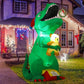 GOOSH 7 FT Christmas Inflatables Dinosaur Outdoor Decorations Blow Up Yard T Rex with Xmas Hat Holding a Bear with Built-in LEDs for Garden Lawn Indoor Party Décor