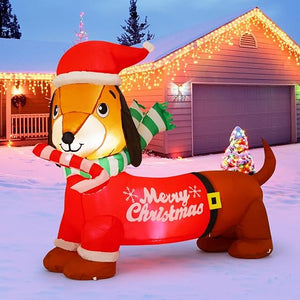 GOOSH 5 FT Christmas Inflatables Dog Outdoor Decorations Dachshund Dog Blow Up Yard Christmas with Built-in LEDs for Holiday Party Garden Lawn Decor