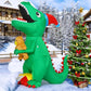 GOOSH 7 FT Christmas Inflatables Dinosaur Outdoor Decorations Blow Up Yard T Rex with Xmas Hat Holding a Bear with Built-in LEDs for Garden Lawn Indoor Party Décor