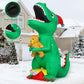 GOOSH 7 FT Christmas Inflatables Dinosaur Outdoor Decorations Blow Up Yard T Rex with Xmas Hat Holding a Bear with Built-in LEDs for Garden Lawn Indoor Party Décor