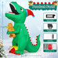 GOOSH 7 FT Christmas Inflatables Dinosaur Outdoor Decorations Blow Up Yard T Rex with Xmas Hat Holding a Bear with Built-in LEDs for Garden Lawn Indoor Party Décor