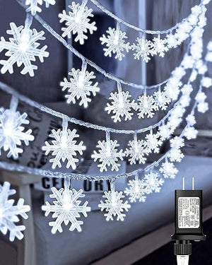 100 LED Christmas Snowflake Lights, 32ft Snowflake Fairy String Lights Indoor, 8 Modes Plug in Christmas String Lights, Waterproof Xmas Light for Christmas Decorations, Xmas Tree, New Year(White)