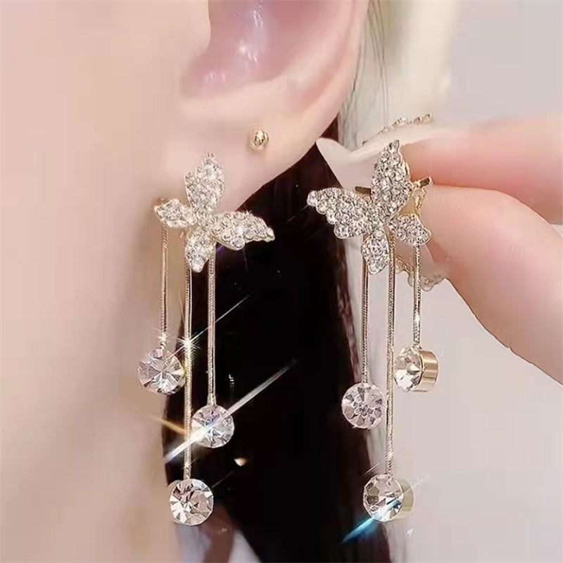 "Shiny Butterfly Rhinestone Dangle Earrings"