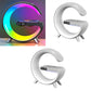 "G-Shaped LED Lamp: Bluetooth Speaker, Wireless Charger"